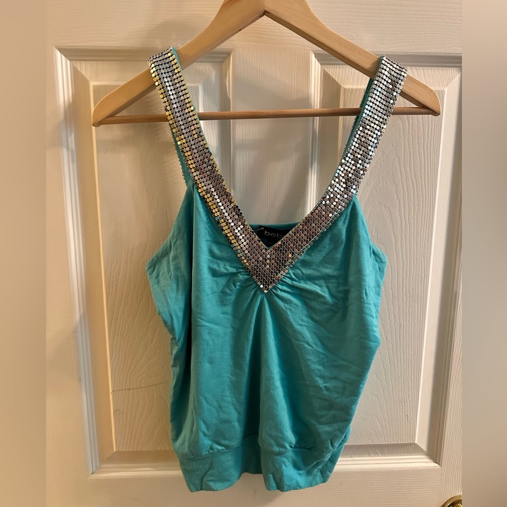 Bebe Turquoise and Silver Top